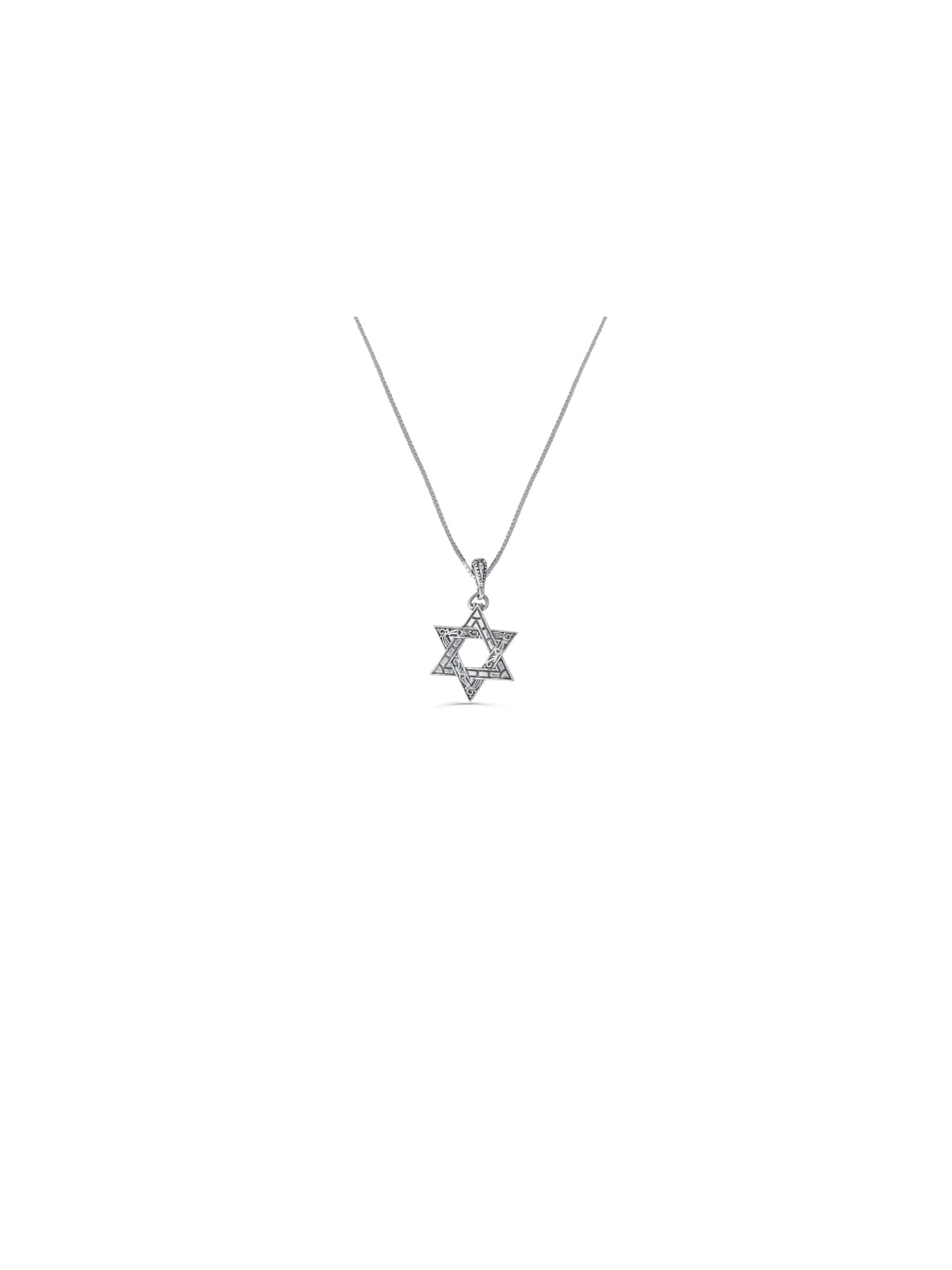 תליון כסף מגן דוד עם הטבעה מסורתית, כסף סטרלינג F